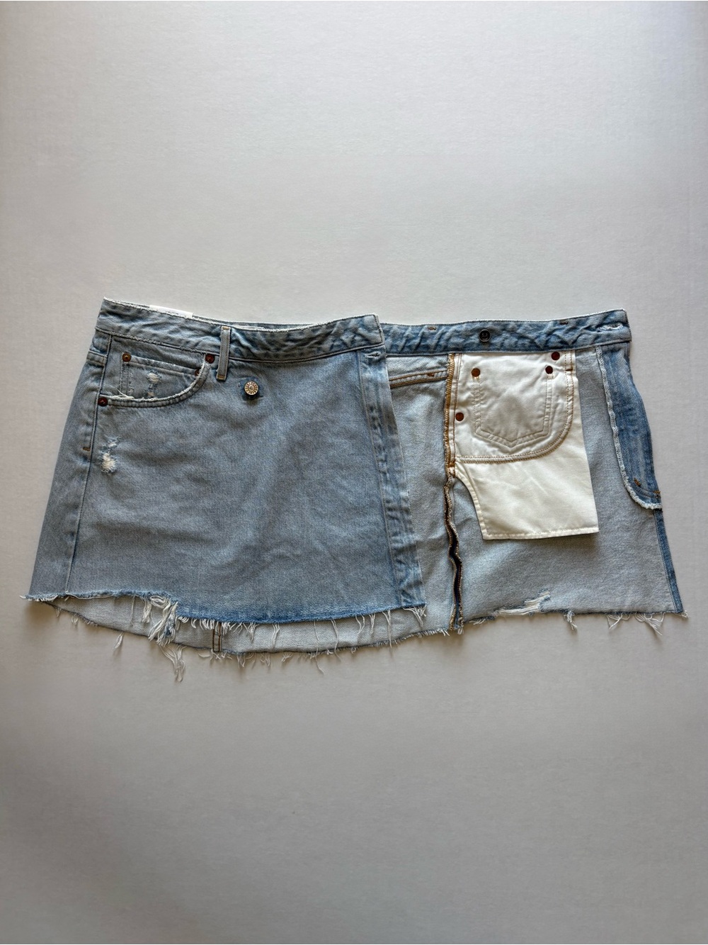 Agolde Criss Cross Light Wash Denim Skirt Womens 27 Unfinished Hem - Picture 10 of 10